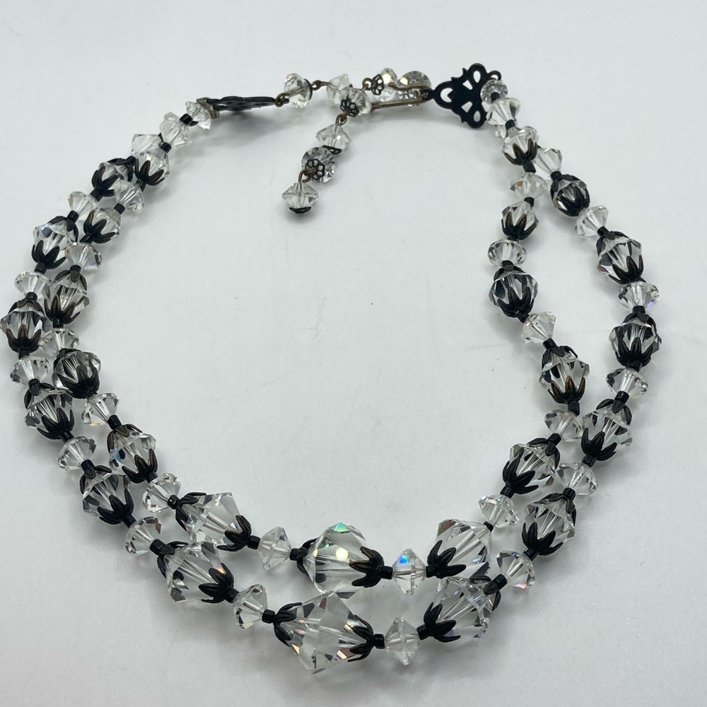 𝅺vtg Laguna Crystal Beaded Multi Strand Necklace 15”